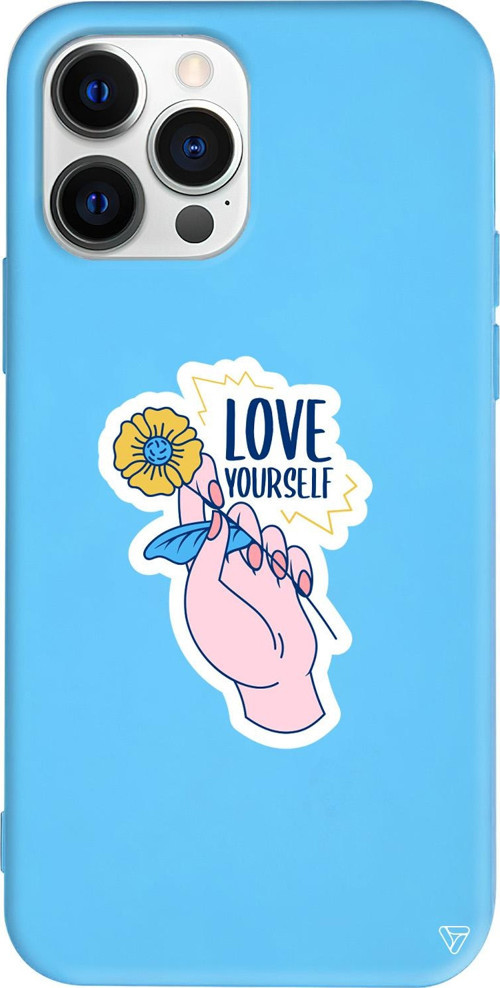 iPhone 15 Pro Uyumlu Mavi Renkli Silikon Love Yourself Telefon Kılıfı