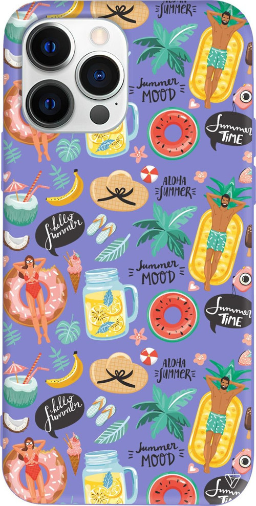 iPhone 15 Pro Uyumlu Lila Renkli Silikon Summer Mood Telefon Kılıfı