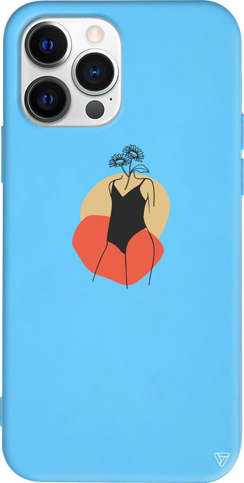 iPhone 15 Pro Uyumlu Mavi Renkli Silikon Flower Girl Standing Telefon Kılıfı