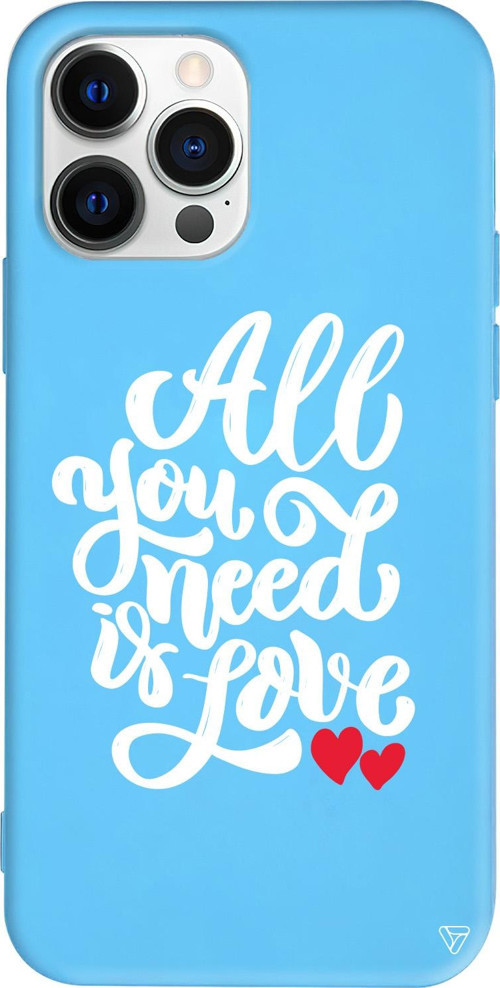 iPhone 15 Pro Uyumlu Mavi Renkli Silikon Need Love Telefon Kılıfı