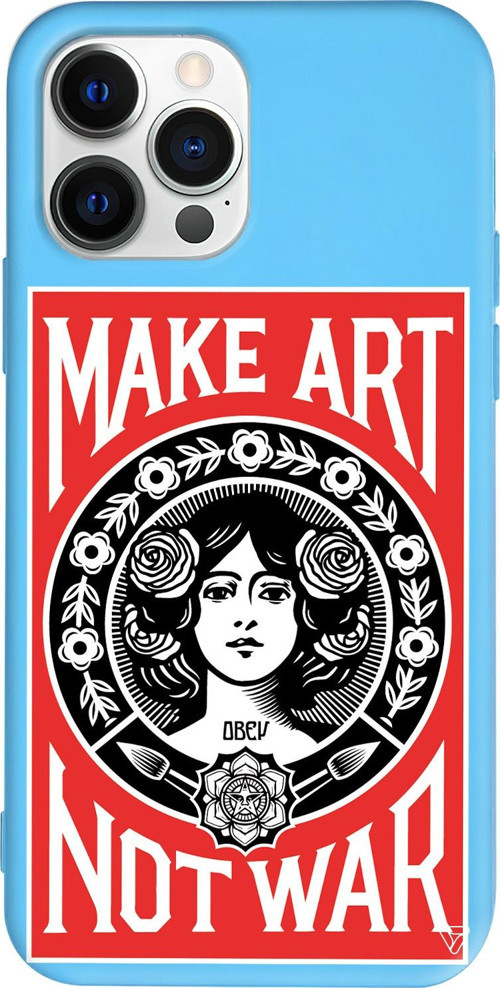 iPhone 15 Pro Uyumlu Mavi Renkli Silikon Obey Make Love Telefon Kılıfı