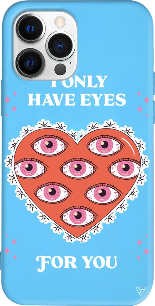 iPhone 15 Pro Uyumlu Mavi Renkli Silikon Only Have Eyes Telefon Kılıfı