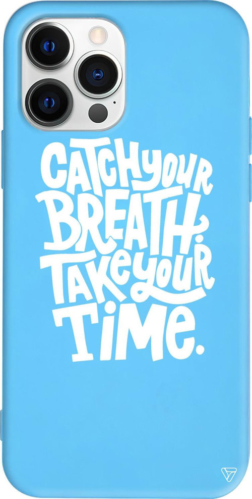 iPhone 15 Pro Uyumlu Mavi Renkli Silikon Catch Your Breath Telefon Kılıfı