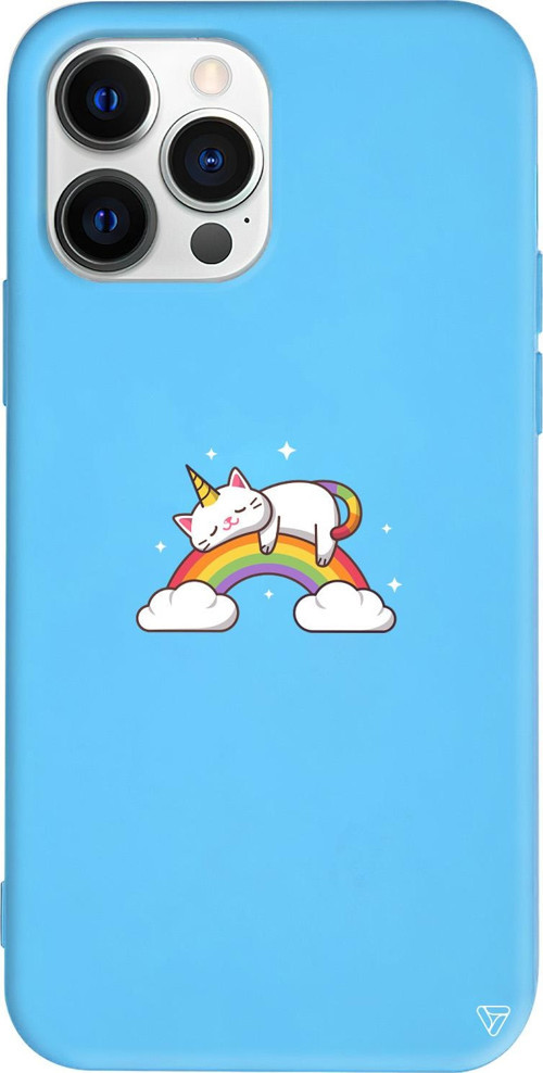 iPhone 15 Pro Uyumlu Mavi Renkli Silikon Caticorn 2 Telefon Kılıfı
