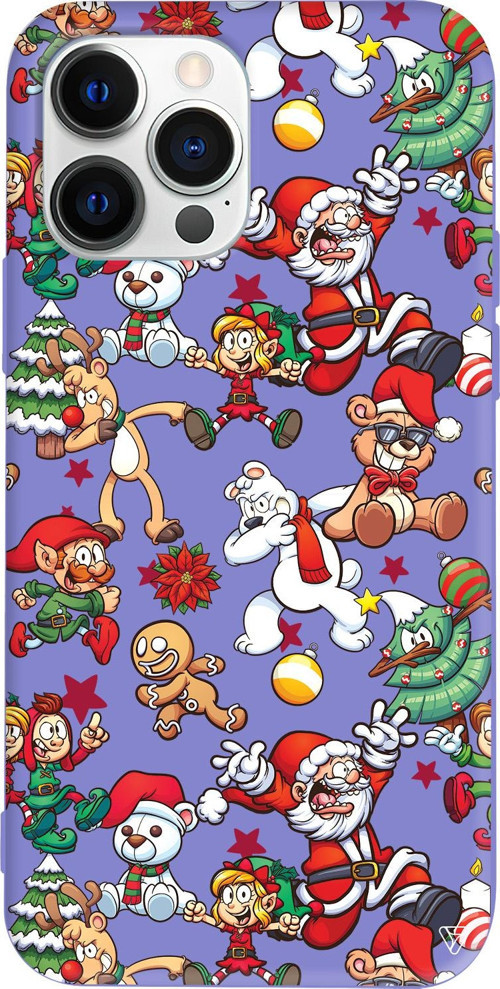 iPhone 15 Pro Uyumlu Lila Renkli Silikon Xmas Monsters Telefon Kılıfı