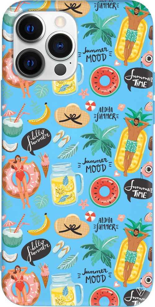 iPhone 15 Pro Uyumlu Mavi Renkli Silikon Summer Mood Telefon Kılıfı