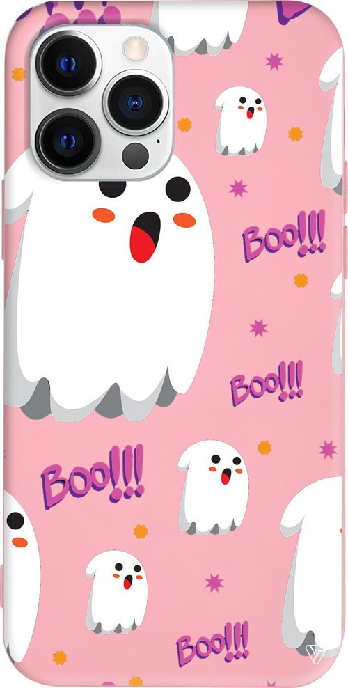 iPhone 15 Pro Uyumlu Pembe Renkli Silikon Ghost Boo! Telefon Kılıfı