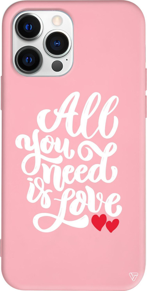 iPhone 15 Pro Uyumlu Pembe Renkli Silikon Need Love Telefon Kılıfı