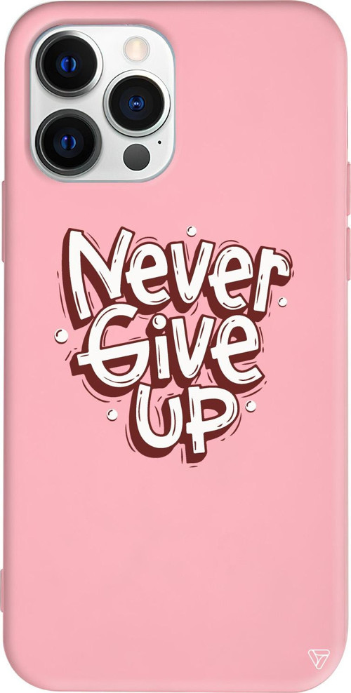 iPhone 15 Pro Uyumlu Pembe Renkli Silikon Never Give Up Telefon Kılıfı