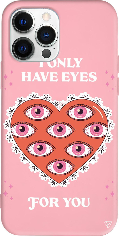 iPhone 15 Pro Uyumlu Pembe Renkli Silikon Only Have Eyes Telefon Kılıfı