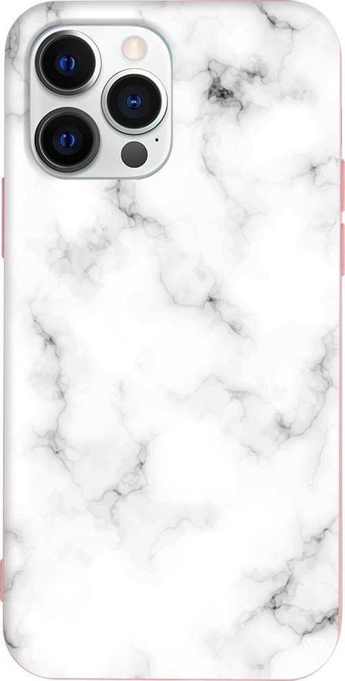 iPhone 15 Pro Uyumlu Pembe Renkli Silikon Beyaz Mermer 5  Telefon Kılıfı