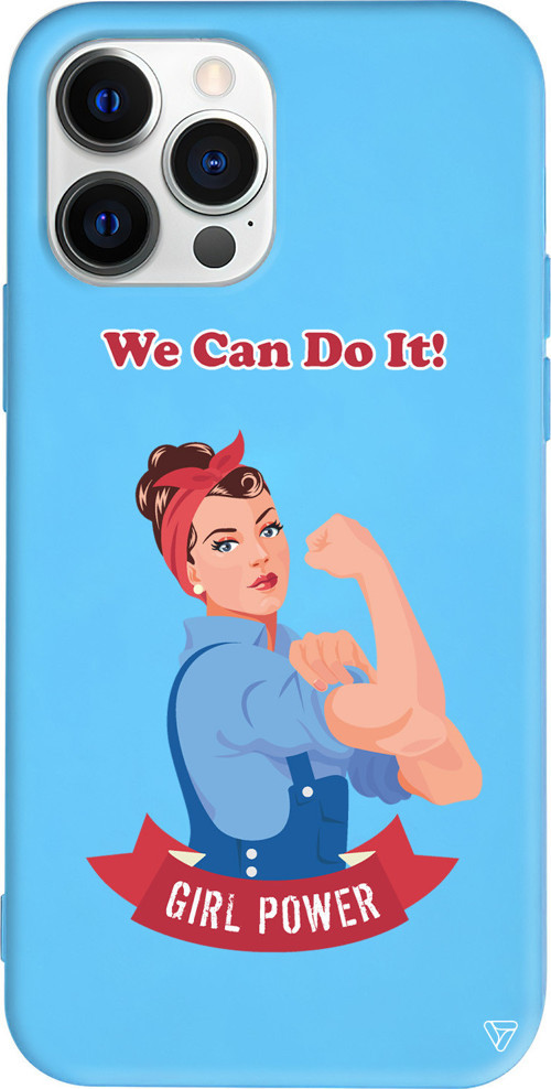 iPhone 15 Pro Uyumlu Mavi Renkli Silikon We Can Do It! Telefon Kılıfı