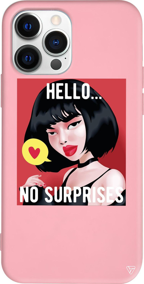 iPhone 15 Pro Uyumlu Pembe Renkli Silikon Hello... Telefon Kılıfı