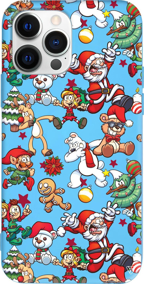 iPhone 15 Pro Uyumlu Mavi Renkli Silikon Xmas Monsters Telefon Kılıfı