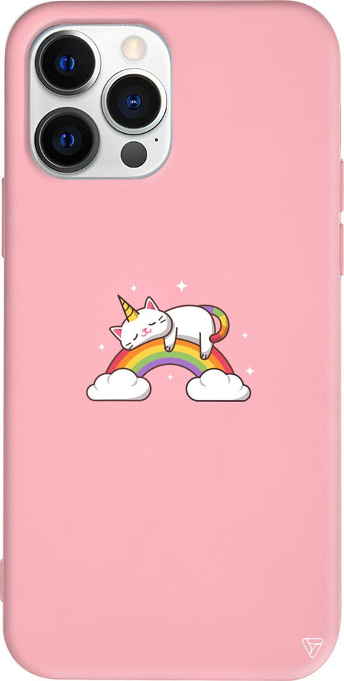iPhone 15 Pro Uyumlu Pembe Renkli Silikon Caticorn 2 Telefon Kılıfı