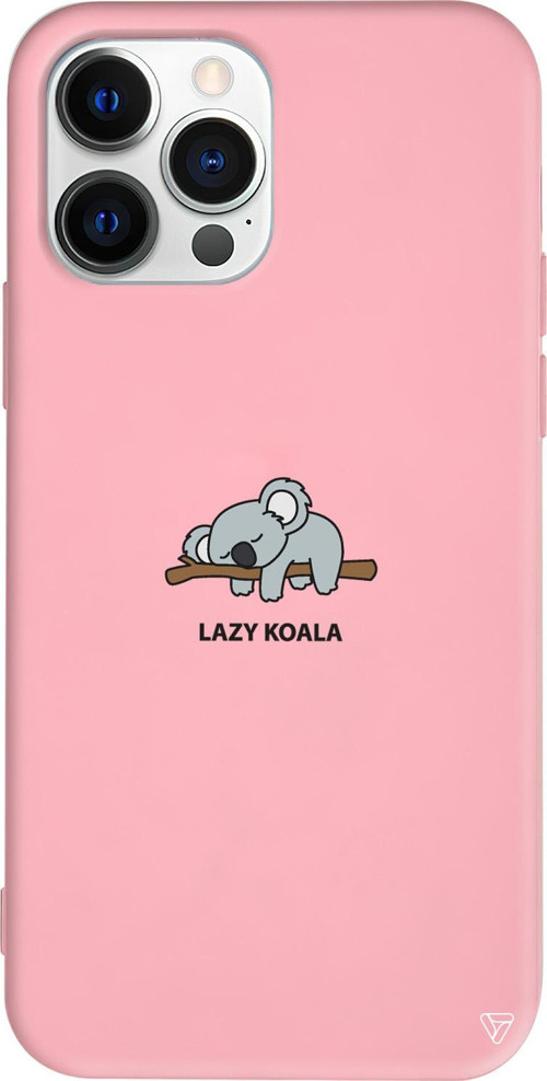 iPhone 15 Pro Uyumlu Pembe Renkli Silikon Lazy Koala Telefon Kılıfı