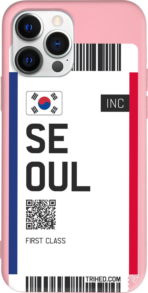 iPhone 15 Pro Uyumlu Pembe Renkli Silikon Seoul Bileti Telefon Kılıfı