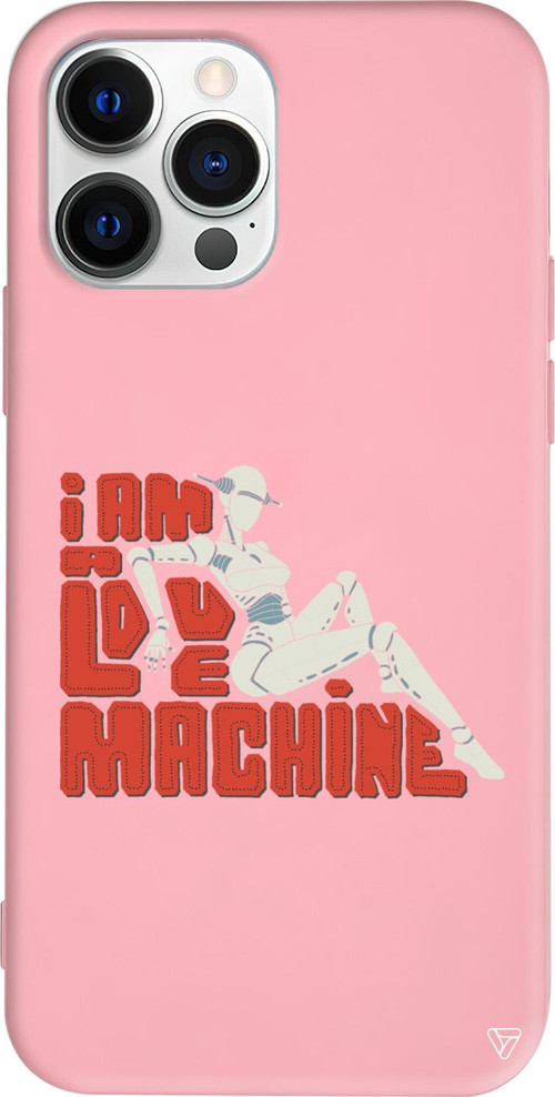 iPhone 15 Pro Uyumlu Pembe Renkli Silikon Love Machine Telefon Kılıfı
