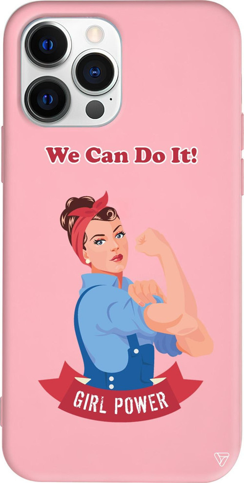 iPhone 15 Pro Uyumlu Pembe Renkli Silikon We Can Do It! Telefon Kılıfı