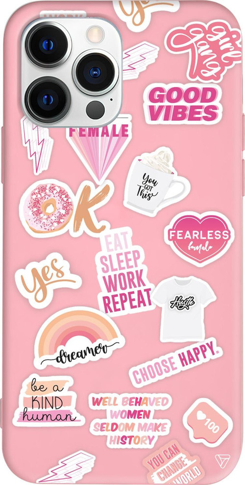 iPhone 15 Pro Uyumlu Pembe Renkli Silikon Female Sticker Telefon Kılıfı