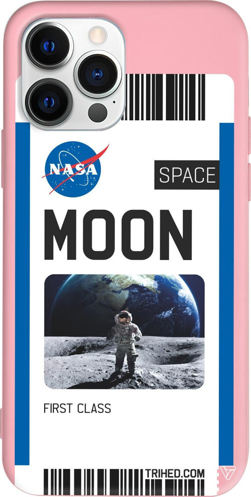 iPhone 15 Pro Uyumlu Pembe Renkli Silikon Moon Bileti Telefon Kılıfı