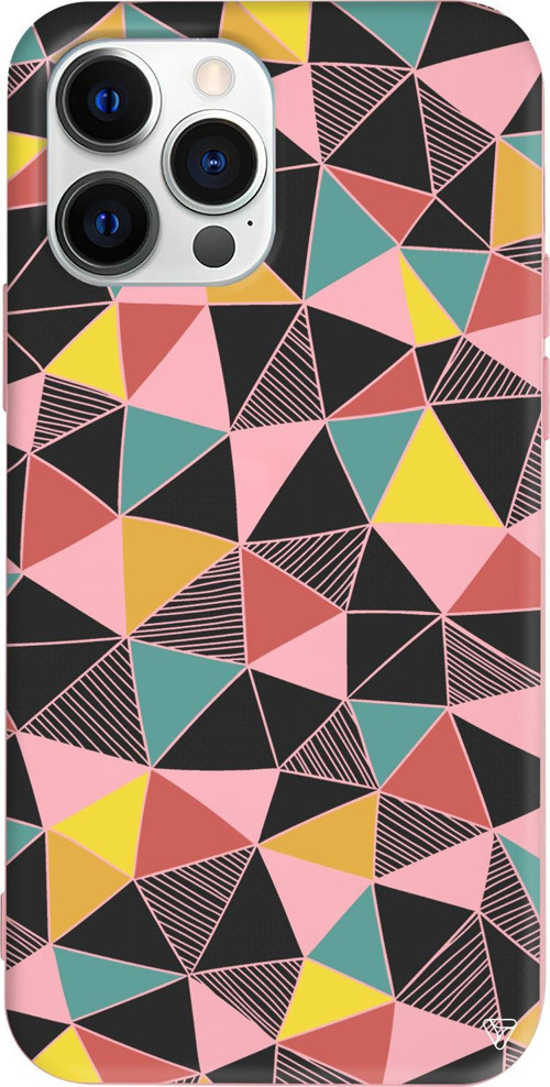 iPhone 15 Pro Uyumlu Pembe Renkli Silikon Mosaic Abstract Koleksiyonu Telefon Kılıfı