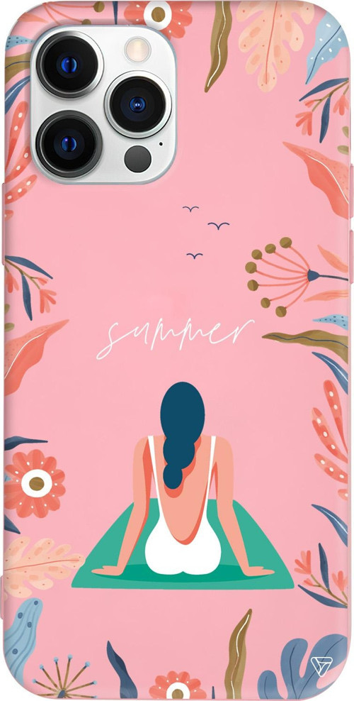 iPhone 15 Pro Uyumlu Pembe Renkli Silikon Summer Vacation Telefon Kılıfı