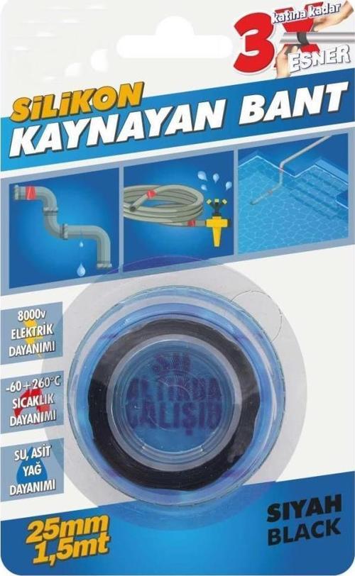 Silikon Kaynayan Çok amaçlı Bant Boru patlak Bandı 3Katına Kadar Esner Su Altında Uygulanabilir 25x1,5Mt-Siyah