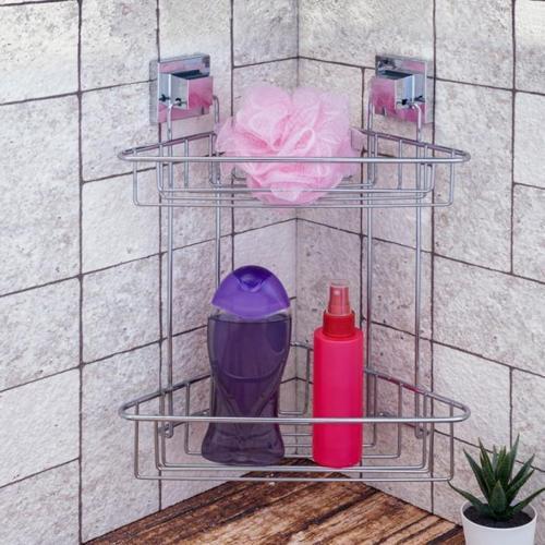 Yapışkanlı Krom İki Katlı Banyo Köşe Rafı EF257