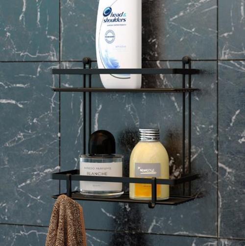 İki Katlı Kancalı Banyo Rafı Mat Siyah ES067H
