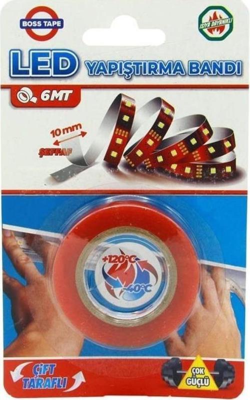 Boss Şerit Led Yapıştırma Bandı Isıya Dayanıklı Çok Güçlü 10mmx6Mt