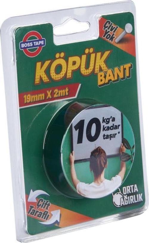 Boss Köpük Bant Montaj Aksesuar Yapıştırma Bandı 19mmx2mt 10KG Taşır