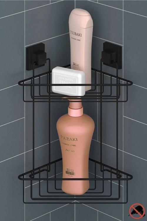 Yapışkanlı Siyah İki Katlı Banyo Köşe Rafı EF257S