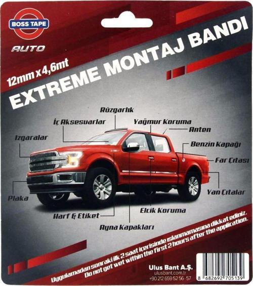 Boss Extreme Çok Güçlü Oto Aksesuar Montaj Bandı 12mmx4.6Mt