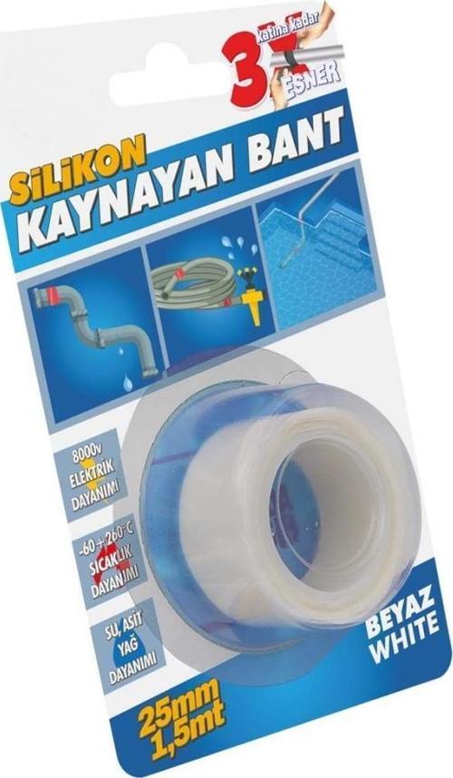 Silikon Kaynayan Çok amaçlı Bant Boru patlak Bandı 3Katına Kadar Esner Su Altında Uygulanabilir 25x1,5Mt-Şeffaf