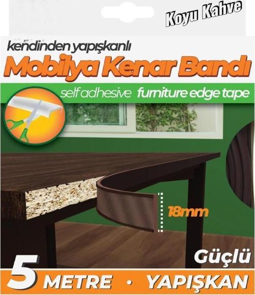 Kendinden Yapışkanlı Masa,Raf,Dolap,Tezgah,Mobilya Kenar Bandı 18mmX5 Metre-Koyu Kahve
