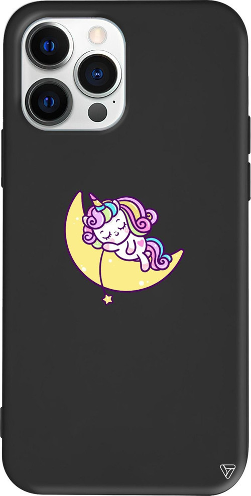 iPhone 15 Pro Uyumlu Siyah Renkli Silikon Sleepy Unicorn Telefon Kılıfı