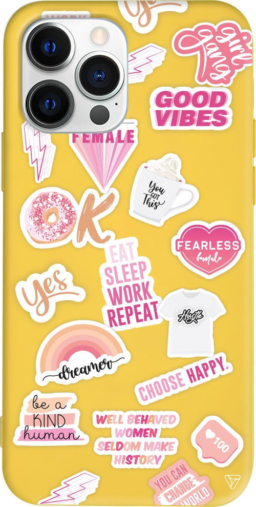 iPhone 15 Pro Uyumlu Sarı Renkli Silikon Female Sticker Telefon Kılıfı