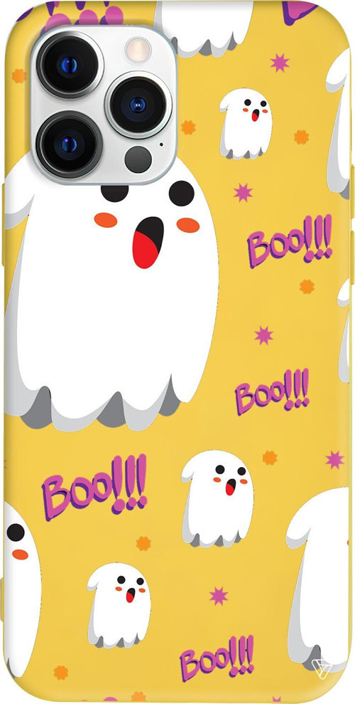iPhone 15 Pro Uyumlu Sarı Renkli Silikon Ghost Boo! Telefon Kılıfı
