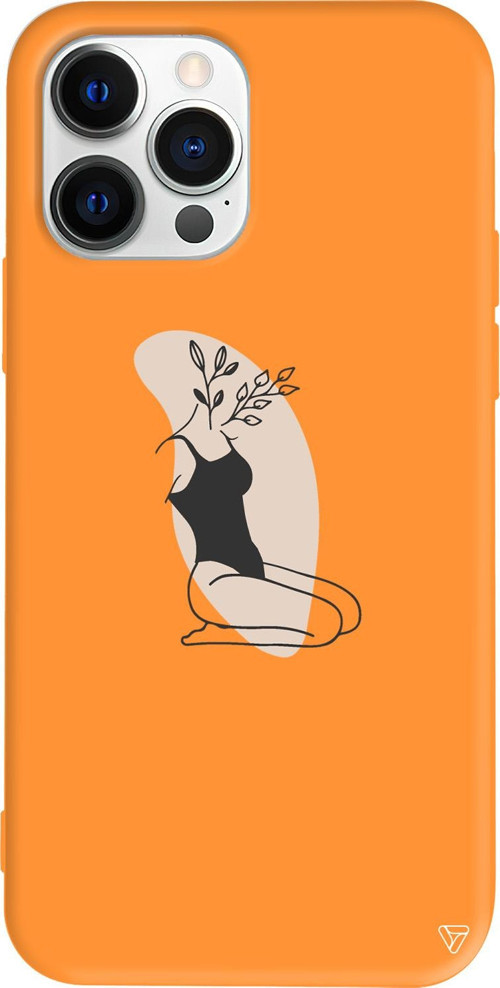 iPhone 15 Pro Uyumlu Turuncu Renkli Silikon Flower Girl Sitting Telefon Kılıfı