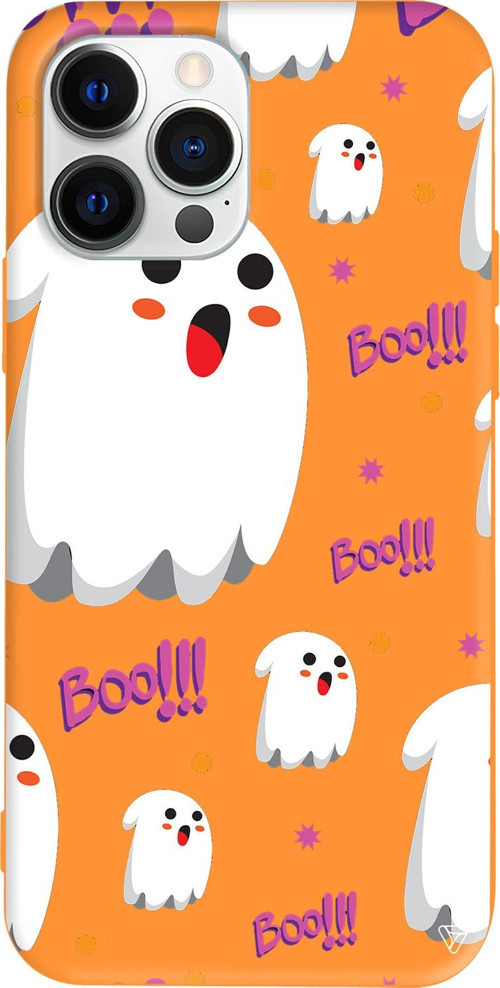 iPhone 15 Pro Uyumlu Turuncu Renkli Silikon Ghost Boo! Telefon Kılıfı
