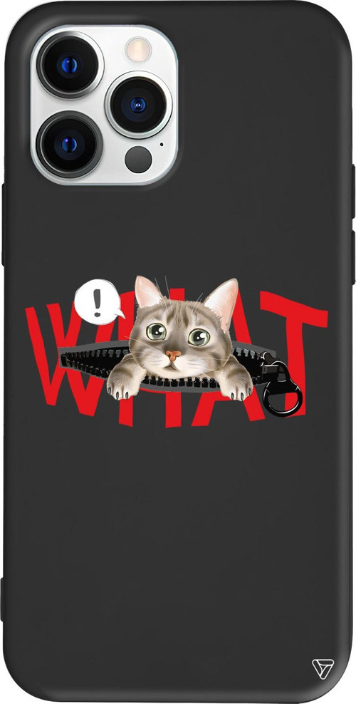 iPhone 15 Pro Uyumlu Siyah Renkli Silikon What! Kedi Telefon Kılıfı