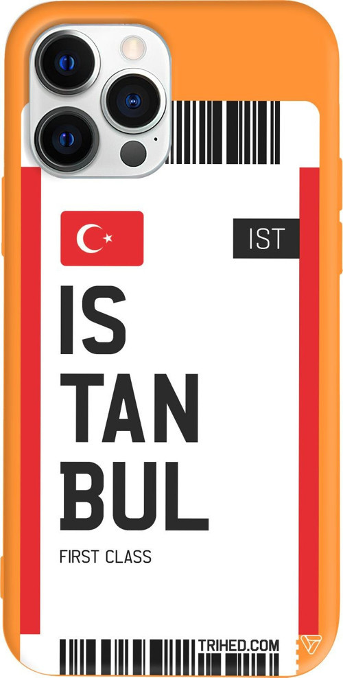 iPhone 15 Pro Uyumlu Turuncu Renkli Silikon İstanbul Bileti Telefon Kılıfı