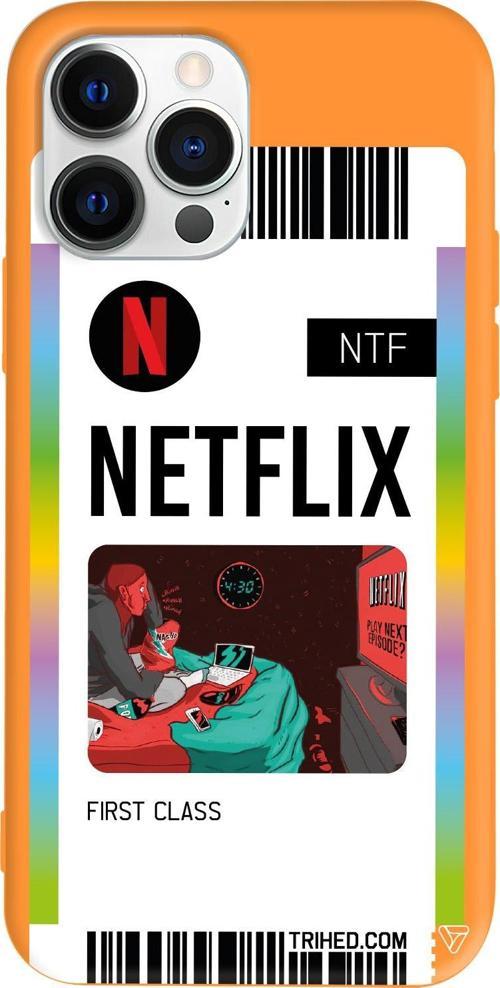 iPhone 15 Pro Uyumlu Turuncu Renkli Silikon Netflix Bileti Telefon Kılıfı