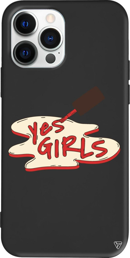 iPhone 15 Pro Uyumlu Siyah Renkli Silikon Yes Girls Telefon Kılıfı