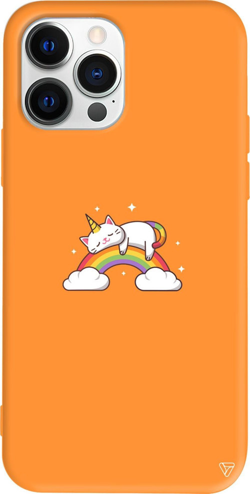 iPhone 15 Pro Uyumlu Turuncu Renkli Silikon Caticorn 2 Telefon Kılıfı
