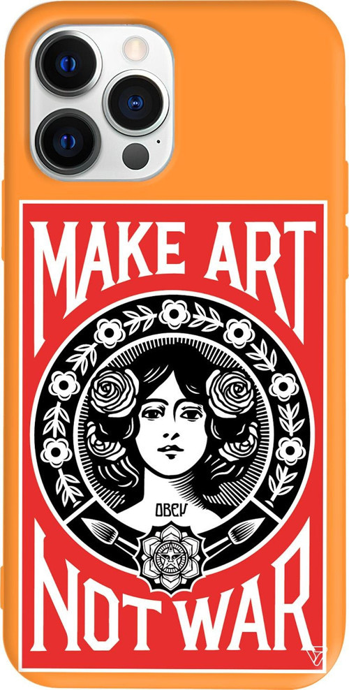 iPhone 15 Pro Uyumlu Turuncu Renkli Silikon Obey Make Love Telefon Kılıfı