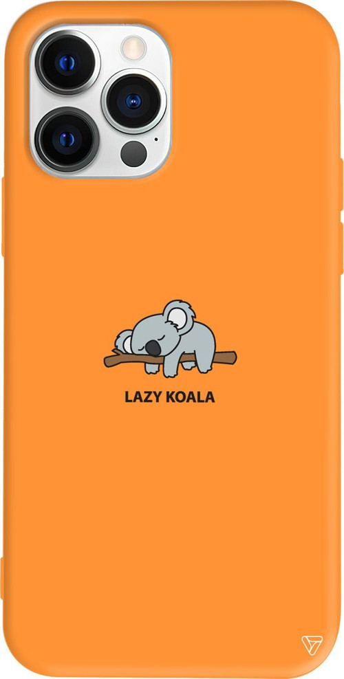 iPhone 15 Pro Uyumlu Turuncu Renkli Silikon Lazy Koala Telefon Kılıfı