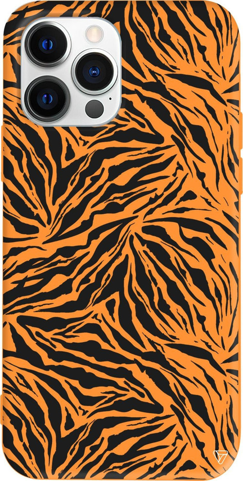 iPhone 15 Pro Uyumlu Turuncu Renkli Silikon Leopar Siyah Telefon Kılıfı