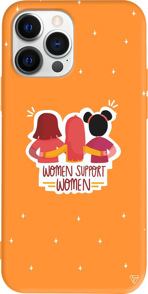 iPhone 15 Pro Uyumlu Turuncu Renkli Silikon Woman Support Telefon Kılıfı